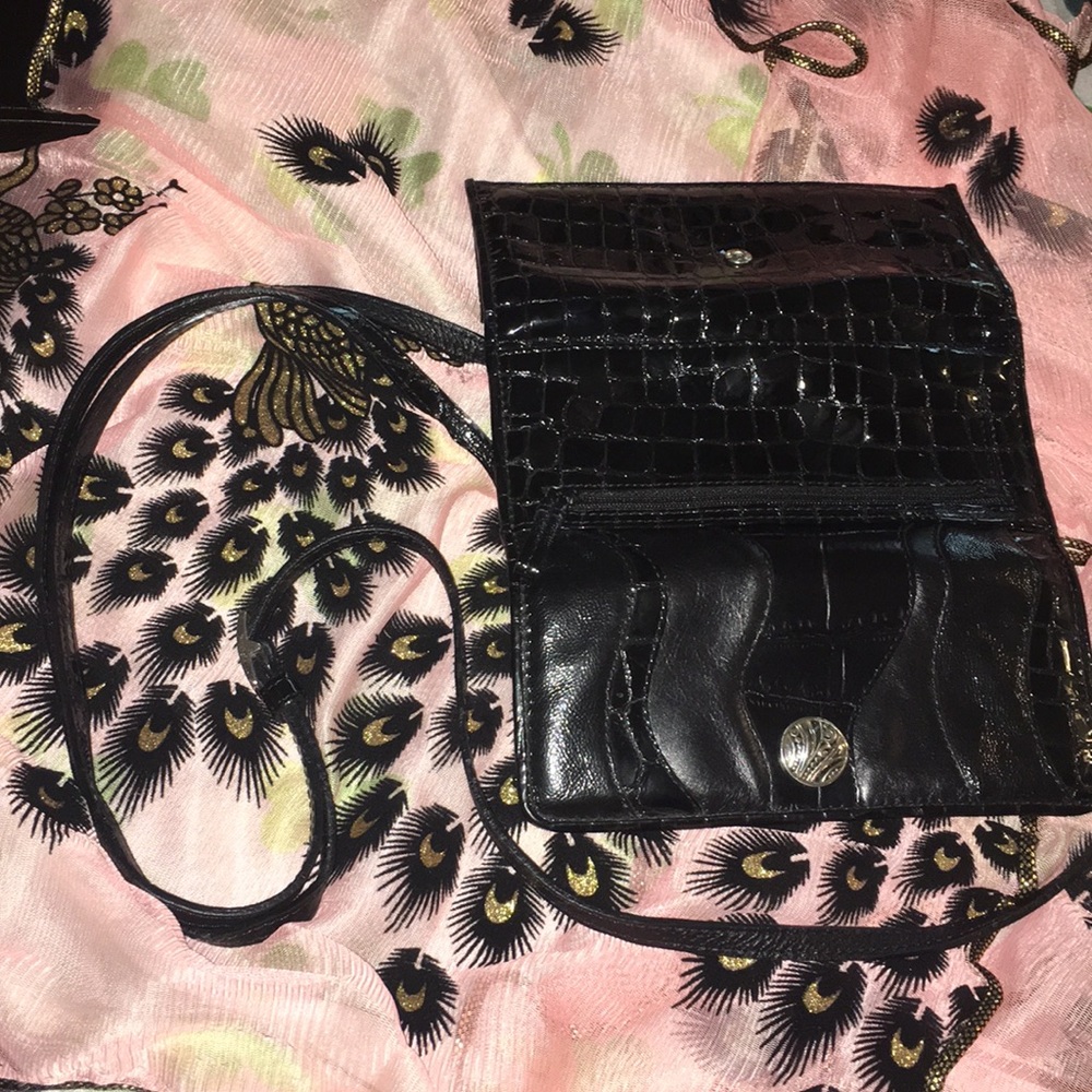 Brighton Trifold Wallet Crossbody Black Leather